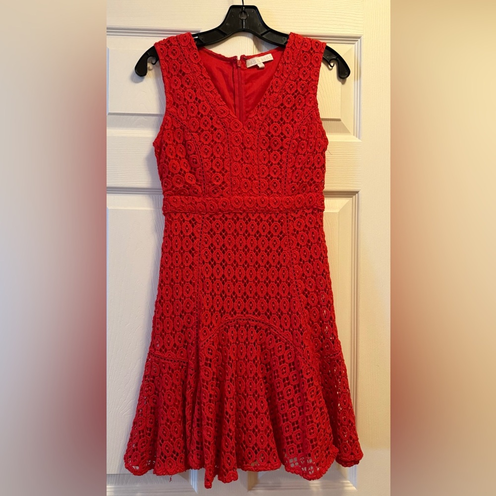 San & Soni 0 petite Red Eyelet Lace Dress